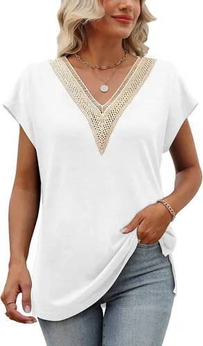 Miniatura 3 de Camisetas de verano de manga casquillo para mujer, camisetas sin mangas de moda con cuello en V y encaje