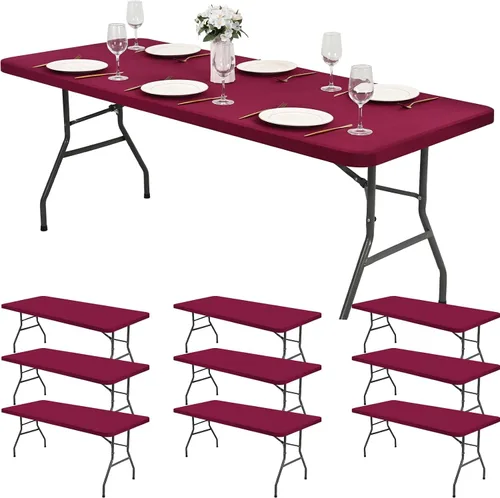 Miniatura 13 de Paquete de 6 fundas de tela elástica para mesa, color beige, para mesas de 8 pies, protector de mantel rectangular universal lavable y elástico