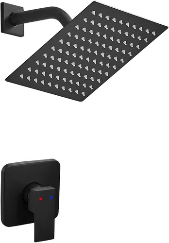 Miniatura 12 de Juego de grifo de ducha negro mate para baño, sistema de ducha de lluvia de lujo con cabezal de ducha de lluvia, kit de molduras de ducha de una
