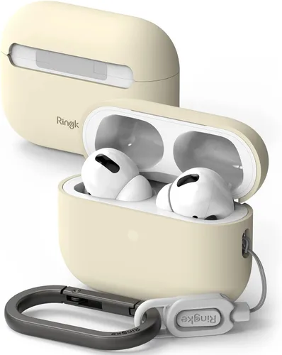 Ringke Funda de silicona compatible con AirPods Pro 2, funda delgada y ligera diseñada para 2ª generación, color crema