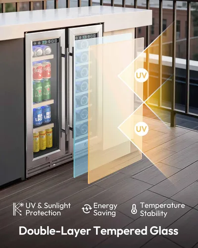 Miniatura 7 de EUHOMY Refrigerador de vino y bebidas, enfriador de vino de doble zona de 24 pulgadas con puerta de vidrio que contiene 21 botellas y 88 latas