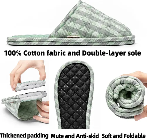 Miniatura 5 de 3 pares de zapatillas de casa florales de algodón para mujeres, zapatillas interiores de punta abierta cómodas lavables portátiles plegables