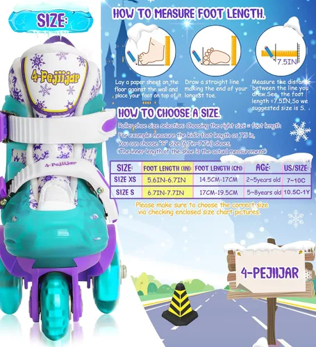 Miniatura 4 de Patines de ruedas ajustables para niños, niñas y señoras con ruedas que se iluminan con flash (edad 3-9), equilibrio de tres puntos, empaque de caja