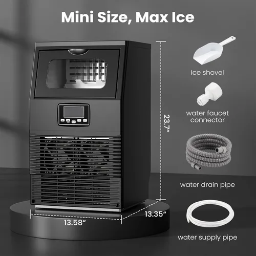 Miniatura 6 de Kismile Commercial Ice Maker Machine, 66LBS/24H, 24H Timer, LCD Panel, Self-Cleaning, Stainless Steel, Compact Ice Cube Maker for Home Bar, Include