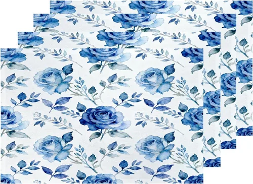 Miniatura 24 de Shrahala Hermosos manteles individuales de flores de rosas, hermosas flores, elegantes manteles de lino de arpillera lavable, aislamiento térmico