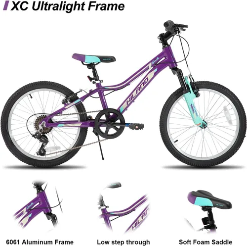 Miniatura 3 de HILAND 20 Inch 26 Inch Mountain Bike for Women Girl, Lock-Out Suspension Fork, Aluminum Frame, Adult Ladies Mens MTB Bicycle