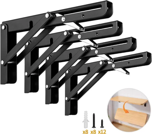 Miniatura 8 de Yarssihha Soporte plegable de estante de 8 pulgadas, paquete de 2 soportes plegables resistentes montados en la pared, soportes plegables de metal