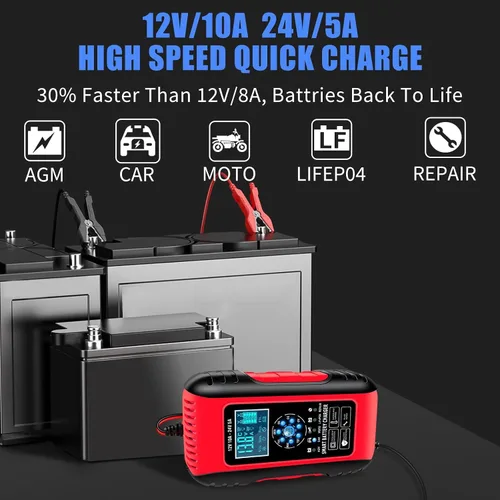 Miniatura 2 de E-FAST LiFePO4 - Cargador de batería de 10 amperios 12/24 V de plomo ácido completamente automático, cargador de batería de automóvil