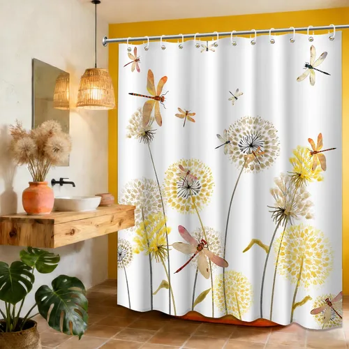 Miniatura 60 de Cortina de ducha floral para primavera y verano, flores silvestres, flores y mariposas, decoración de baño, tela impermeable con ganchos, 70