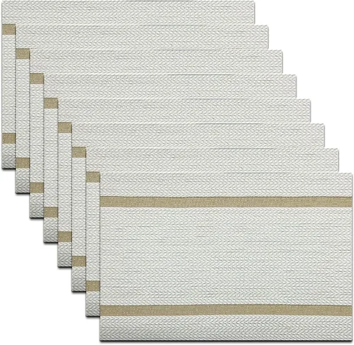 Miniatura 37 de Manteles individuales para mesa de comedor, lavables y fáciles de limpiar, camino de mesa de PVC (1 camino de mesa y 6 manteles individuales, negro)