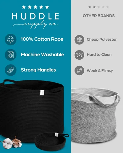 Miniatura 3 de XXXXL LAVABLE Cesta Grande Negra para Mantas Cesta para Sala de Estar 2 Piezas Cestas de Juguetes Almacenamiento Niños de Cuerda Tejida XXX Cesta