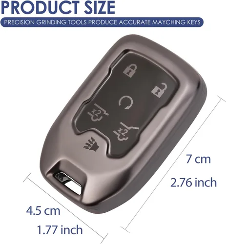 Miniatura 5 de Funda para llavero, llavero, funda para llave de TPU, compatible con GMC Yukon XL/Denali 2015-2020, Chevy Tahoe/Suburban, 6 botones