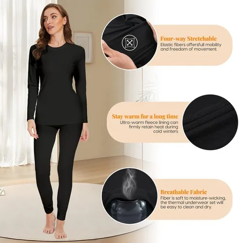 Miniatura 4 de Long Johns - Conjunto de ropa interior térmica con forro polar para mujer, ropa interior larga cálida, capa base, clima frío