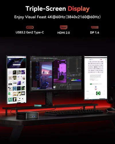 Miniatura 6 de KAMRUI E3B Mini PC con AMD Ryzen 5 7430U (Beat 5500U, hasta 4.3GHz), 16GB LPDDR4X 512GB M.2 SSD, Mini computadora para juegos con USB tipo C