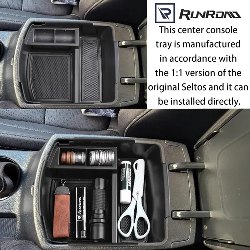 Miniatura 6 de RUNROAD Bandeja organizadora de consola central compatible con accesorios Kia Seltos 2020 2021 2022 2022 2023 2024 2025 2026, bandeja de inserción