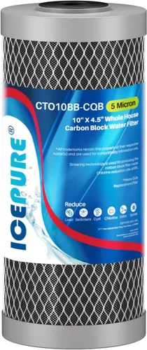 ICEPURE 5 micras, 11,4 cm x 25,4 cm, CTO10BB-CQB, cartucho de repuesto para filtro de agua de carbón activado de cáscara de coco para toda la casa,