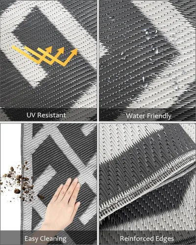 Miniatura 3 de LILIOFFIC Alfombra de exterior para patio, 5 x 8 pies, impermeable, alfombra de plástico para patio, alfombras de campamento reversibles, caravana