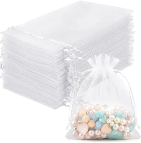 Miniatura 11 de FUNFERY 100 bolsas de organza naranja de 4 x 6 pulgadas, pequeñas bolsas de regalo con cordón de malla para bolsitas, joyas, dulces, recuerdo