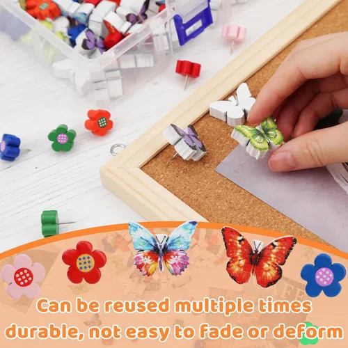 Miniatura 5 de 80 alfileres de empuje para tablero de corcho, tachuelas decorativas para el pulgar de madera, pasadores de cabeza, tachuelas de madera