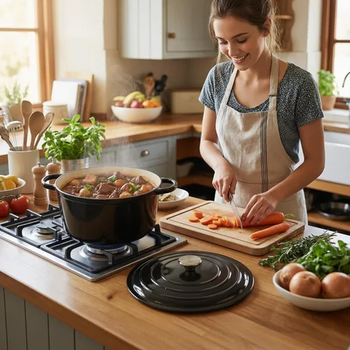 Miniatura 2 de Miereirl Olla Holandesa Esmaltada de 6 Cuartos con Tapa, Horno Holandés de Hierro Fundido con Asas Dobles para Hornear Pan, Cocinar, Utensilios
