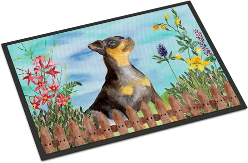 Miniatura 140 de Caroline's Treasures CK1311MAT Cavalier Spaniel Poinsettas - Felpudo de 18 x 27 pulgadas, tapete para puerta delantera, interior y exterior