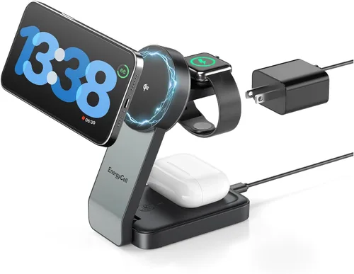 Miniatura 8 de EnergyCell Estación de carga inalámbrica 3 en 1 para dispositivos Apple, cargador inalámbrico de 15W para iPhone 17/16/15/14/13/12, Apple Watch