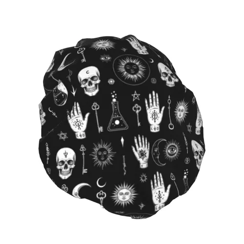 Miniatura 2 de Gorro de ducha gótico, cuervo, cuervo, calavera, luna, estrella, gótico, gorra de baño diseñada para mujeres, impermeable, doble capa