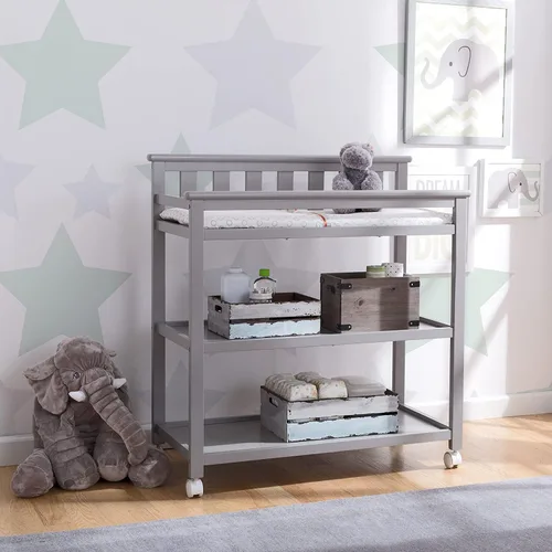 Miniatura 2 de Delta Children Cambiador plano con ruedas y cambiador - Certificado Greenguard Gold, gris