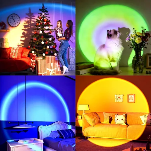 Miniatura 3 de Balkwan Lámpara de Proyección de Puesta de Sol con Rotación LED Romántica Moderna Soporte de Pie Luz Nocturna con USB para Sala de Estar Dormitorio