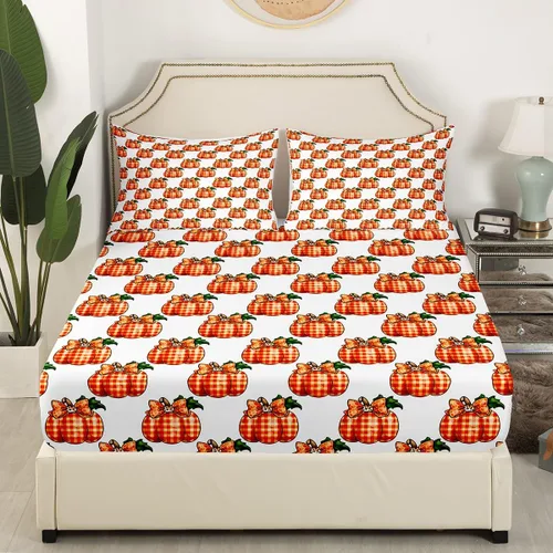 Miniatura 4 de Juego de sábanas de calabaza de otoño, tamaño individual, juego de sábanas de Feliz Acción de Gracias para el dormitorio de niños y niñas, sábanas a