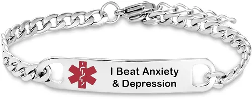 Miniatura 22 de TGLS Pulsera de alerta médica roja para mujeres y hombres, pulsera de emergencia de primeros auxilios de salud grabada ajustable de acero inoxidable