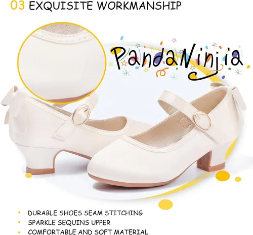 Miniatura 55 de PANDANINJIA Vestido de jada para niñas y niños pequeños, zapatos de princesa Mary Jane con tacones con lazo para fiesta, boda, boda