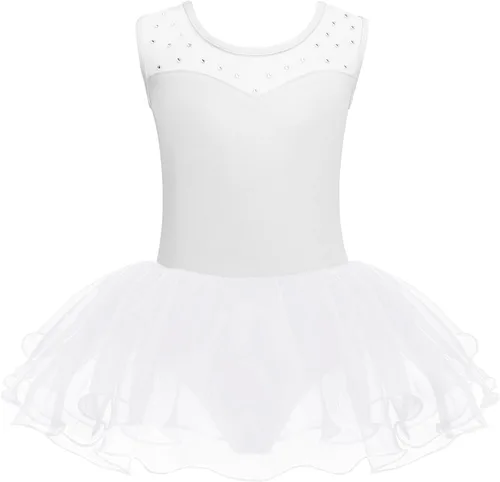 Miniatura 22 de Zaclotre Leotardo de Ballet para Niñas con Espumas Brillantes Sin Mangas de Malla, Vestido de Baile, Tutú, Traje de Bailarina para Niños