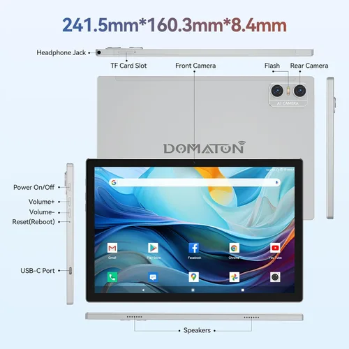 Miniatura 6 de Tableta Android 14 2025 Tablets más recientes, tableta de 10 pulgadas (4+4) GB RAM 64 GB ROM 1 TB de expansión, tabletas 2 en 1 con teclado, Plateado