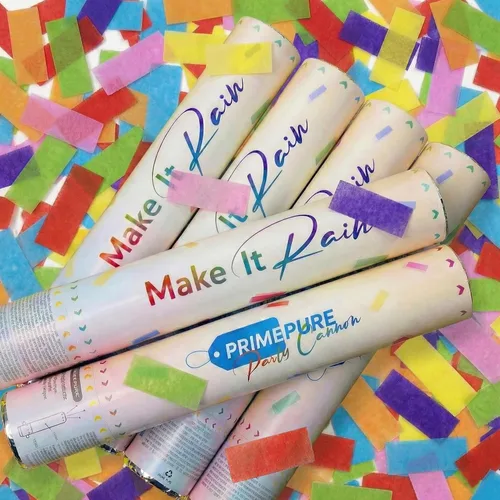 PrimePure Cañón de confeti para fiestas, biodegradables, multicolor, rectangulares, confeti, paquete de 6, pistola de cañón de fiesta para bodas,