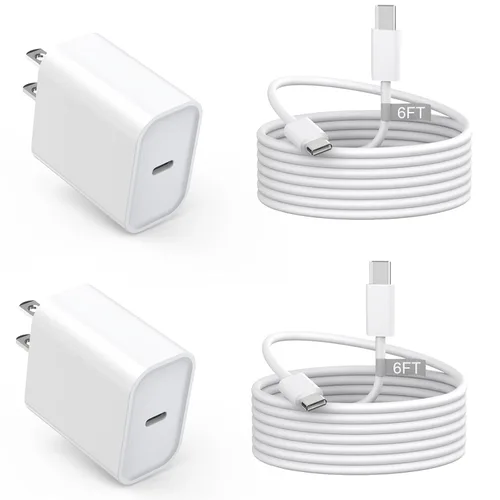 Miniatura 9 de Cargador para iPhone 16 15 de carga rápida, 2 unidades de 20 W, cargador de pared USB C, bloques de adaptador, cubo con cable de carga rápida USB C