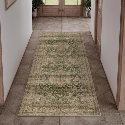 Miniatura 64 de Alfombra de área marrón lavable de 2 x 3 pies, alfombra vintage para entrada y cocina, antideslizante, suave, de pelo bajo desgastado, alfombra