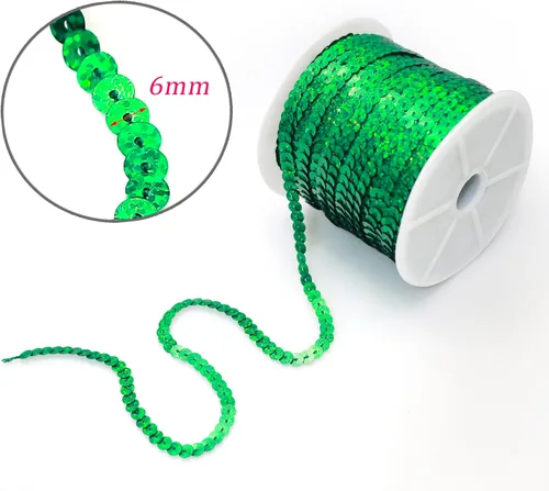 Miniatura 3 de FQTANJU Green Crafts - Tira redonda de lentejuelas planas de 0.236 pulgadas para manualidades, flecos y costura; rollo de 100 yardas