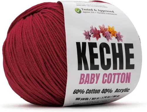 Miniatura 64 de Keche Hilo de algodón, 60% algodón, 40% hilo acrílico, hilo de algodón suave para crochet y tejer, hilo amigurumi, 1 madeja/bola, 1.76 onzas (50g)