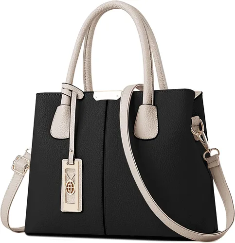 Miniatura 20 de CHICAROUSAL Monederos y bolsos de mano para mujer, bolsos cruzados de cuero, bolso de hombro para mujer A Grey Black