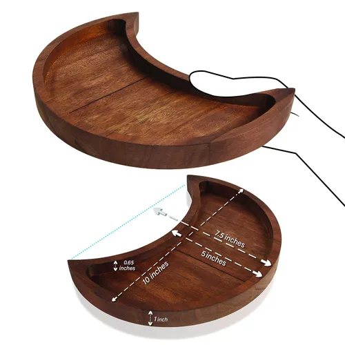 Miniatura 2 de Bandeja de luna creciente – Muestra tus gemas, piedras curativas y tesoros – Bandeja de exhibición de cristal de madera de 10 x 5 pulgadas, soporte