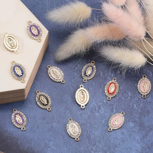 Miniatura 9 de 36 dijes de 6 colores de Virgen de Guadalupe de aleación esmaltada con diamantes de imitación de Nuestra Señora para bricolaje pulseras mexicanas