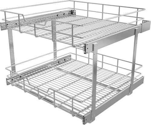 Miniatura 11 de Organizador de armario extraíble de 2 niveles de 15 pulgadas de ancho x 22 pulgadas de profundidad, cajones deslizantes para armarios de cocina, 2