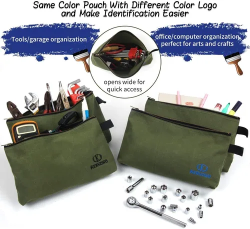 Miniatura 3 de KERNOWO Paquete de 4 bolsas de herramientas de lona con cremallera mejoradas, bolsa de herramientas resistente de 20 onzas, organizador