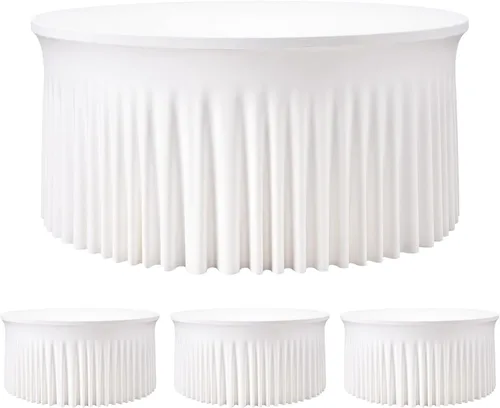 Miniatura 25 de 2 Pack White 72 inch Round Spandex Tablecloth, Washable Stretchy Fitted 6FT Round Tables,Elastic Edge with Skirt, Wrinkle-Free Table Cloths for