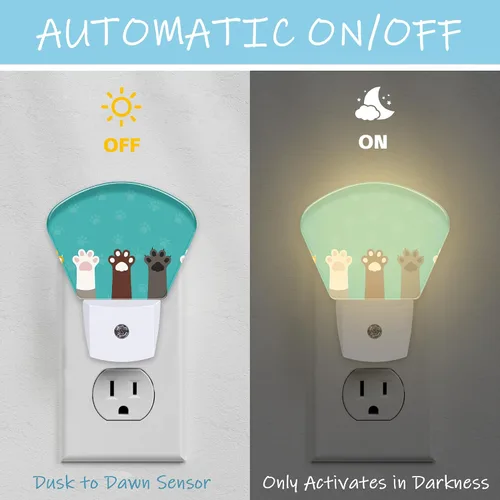 Miniatura 2 de Luz nocturna de patas de gato enchufable LED con sensor de atardecer a amanecer, lámpara de noche suave, adecuada para el hogar, dormitorio, baño