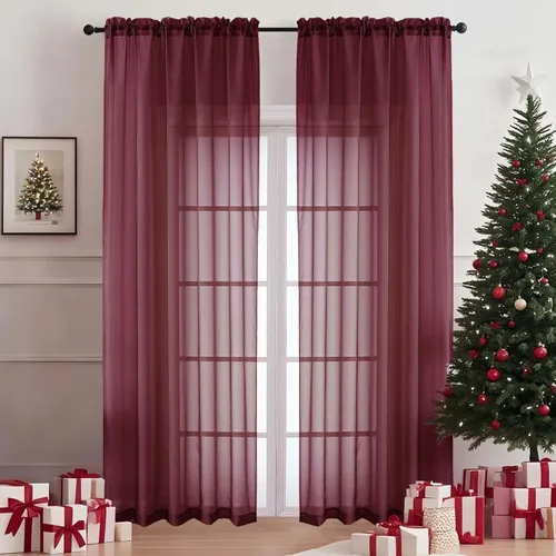 Miniatura 242 de OVZME - Cortinas traslúcidas blancas de 45 pulgadas de largo, 2 paneles, cortinas de gasa con bolsillo para barra para ventanas pequeñas, cada una