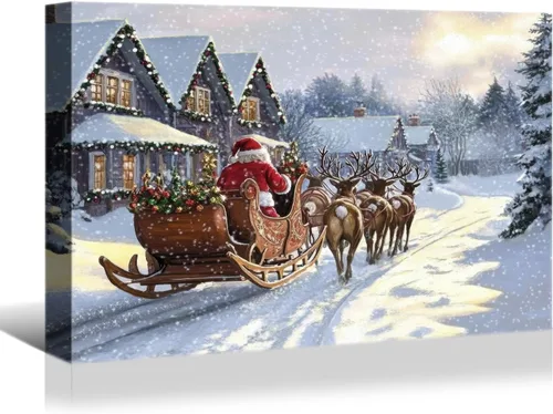 Miniatura 44 de Denozer - Arte de pared de muñeco de nieve de Navidad, impresiones artísticas sobre lienzo para dormitorio, sala de estar, decoración de pared