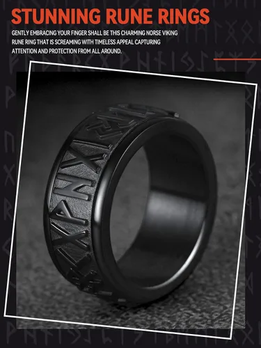 Miniatura 3 de FaithHeart Anillo giratorio nórdico vikingo con runas de acero inoxidable chapado en oro para hombres y mujeres, puede grabar personalizado