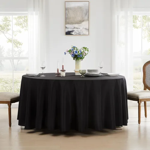 Miniatura 7 de Paquete de 2 manteles redondos de 90 pulgadas, manteles lavables de poliéster de lino decorativo para la mesa del comedor, banquetes, fiestas